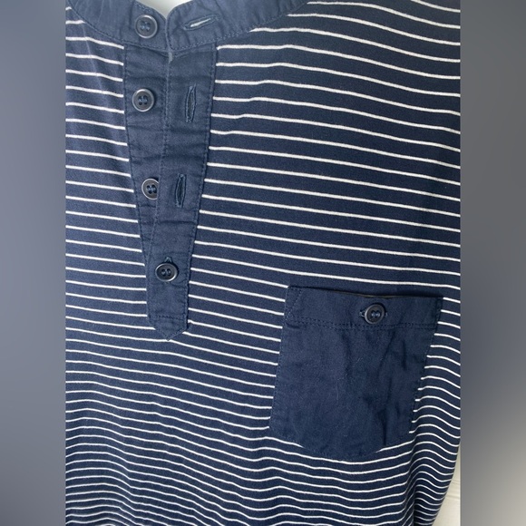 HUGO BOSS Men's Navy Striped Henley Shirt - Picture 2 of 4